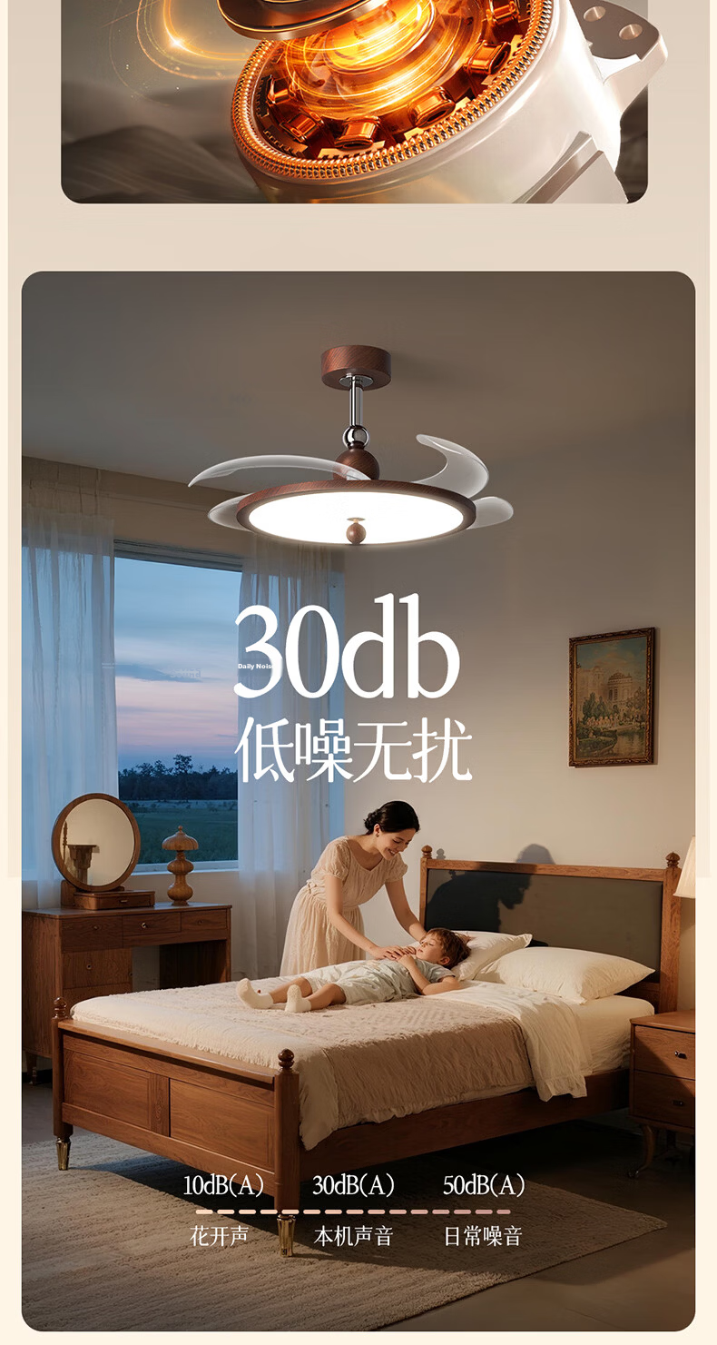 Kuka Invisible Ceiling Fan Light for Living Room and Dining Room Silent Fan Light Vintage Rod Style - Offline Voice Control [Installation Included] 14