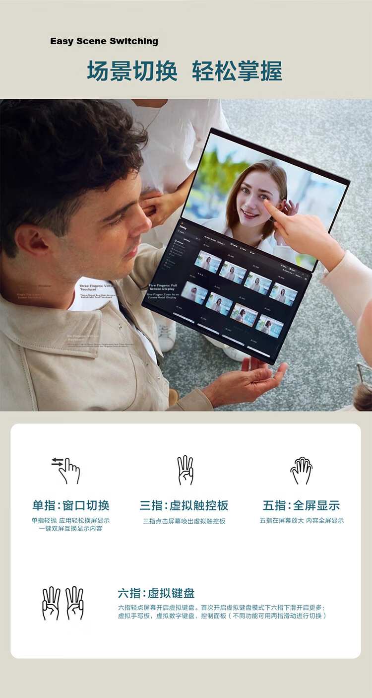 ASUS Lingyao 14 Dual Screen 2026 New Core Ultra X7 2.8K 144Hz OLED Fold Dual Touch AI Laptop (358H 32GB 1TB) Stone Gray 22