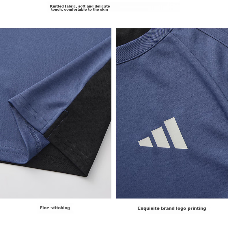 Adidas Summer Sports Short Sleeve Moisture-Wicking Lightweight Breathable Fitness Running Casual Colorblock T-Shirt 2XL Blue/Black 15