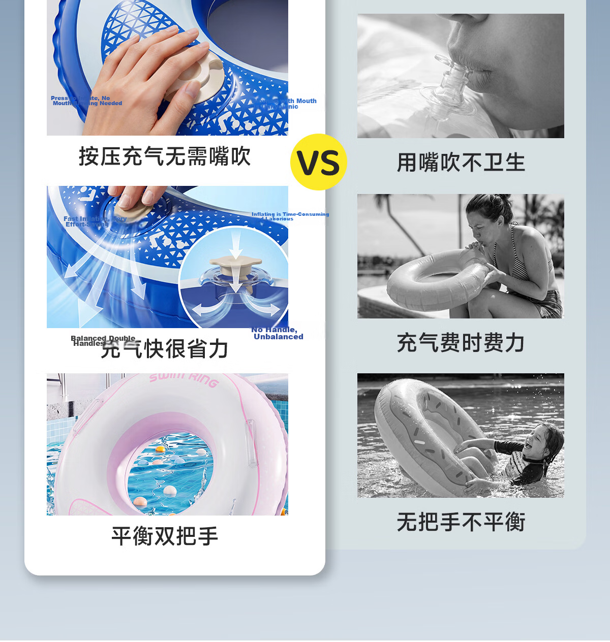 361° Adult Swimming Ring Safety Anti-Tip Pressurized Inflatable Thickened Underarm Float Portable Swimming Gear for Men 8