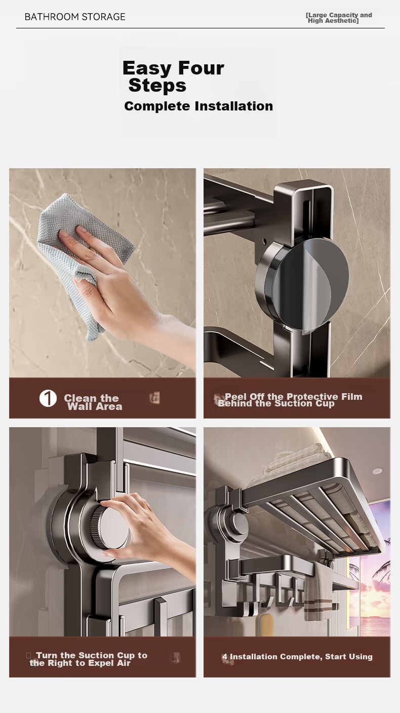 Baihan Suction Cup Towel Rack No Drilling Bathroom Storage Rack Shower Accessories Toilet Bathroom Towel Holder Hanging Rack 12