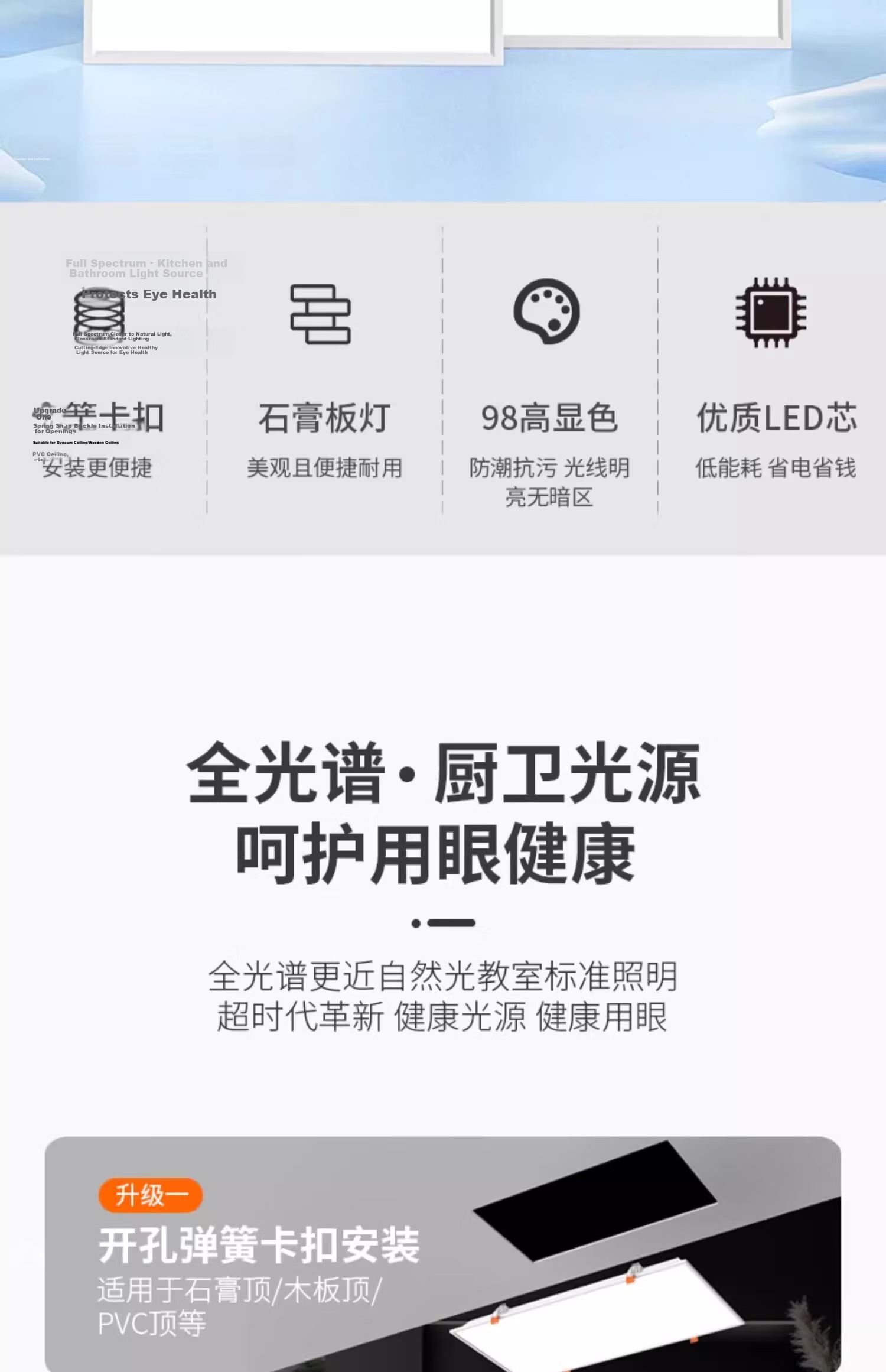 Fanyao LED Panel Light Spring Clip Recessed Panel Kitchen Bathroom Gypsum Board Integrated Ceiling Light 2