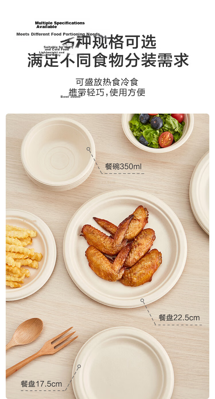 JD Jingzao Disposable Plates Bowls Tableware Medium Food Grade BBQ Camping Paper Plates 7 Inch [30 Pieces] 7