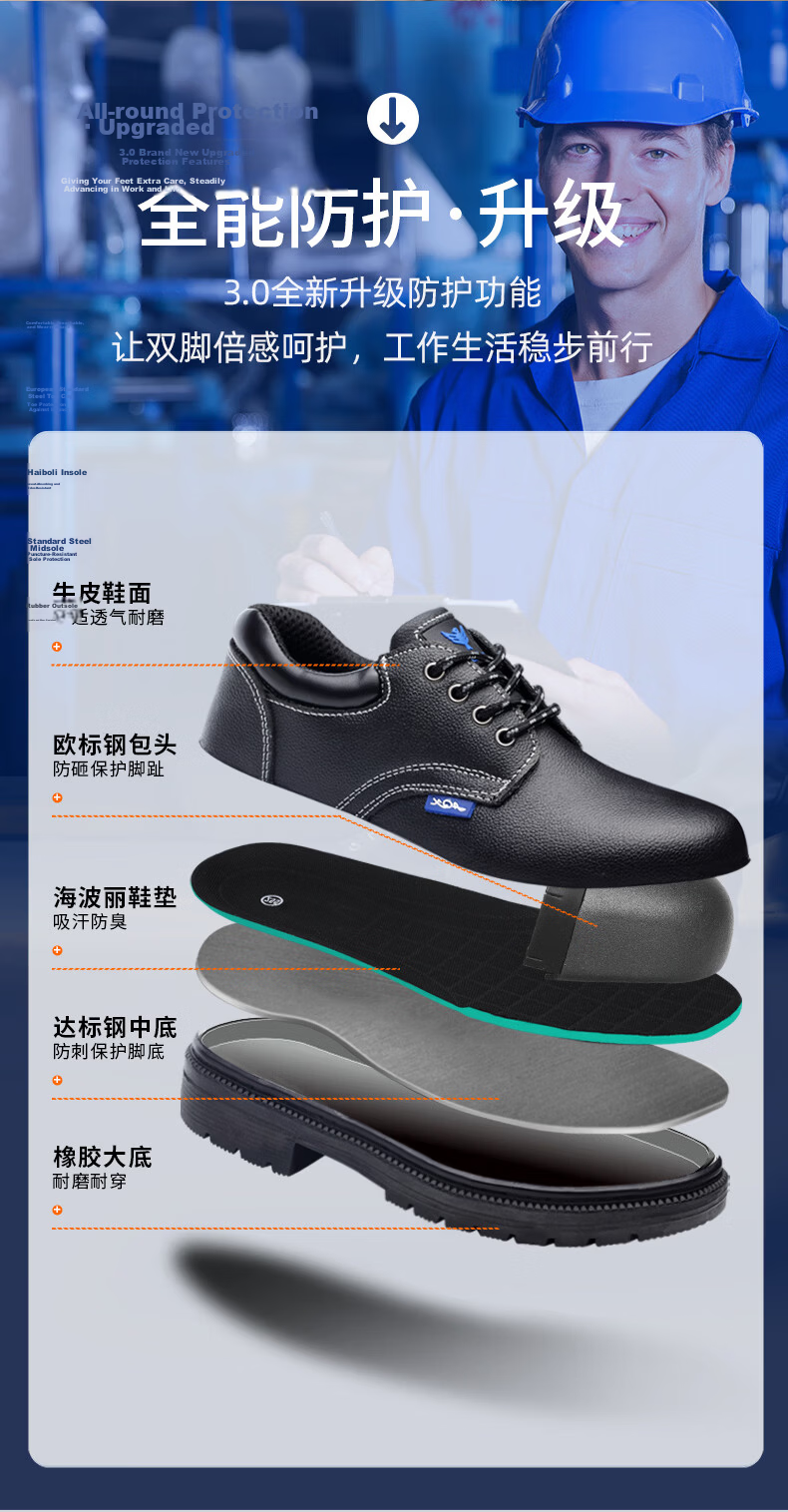 BlueOwl Shield Men's Summer Safety Work Shoes Steel Toe Anti-Smash Puncture-Resistant Waterproof Comfortable Construction Shoes D332 Size 42 7