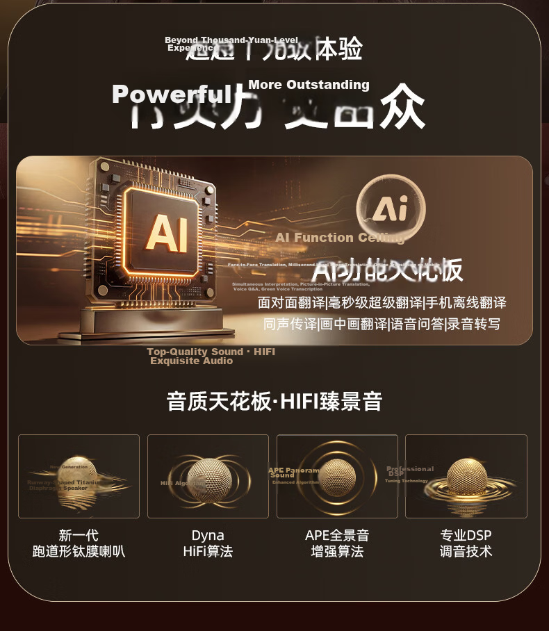 MONOISE G2 Bluetooth Earbuds Ear-Hook Style AI Translation Real-Time Simultaneous Interpretation Wireless Recording Noise-Cancelling Long Battery Life Sports Music 8