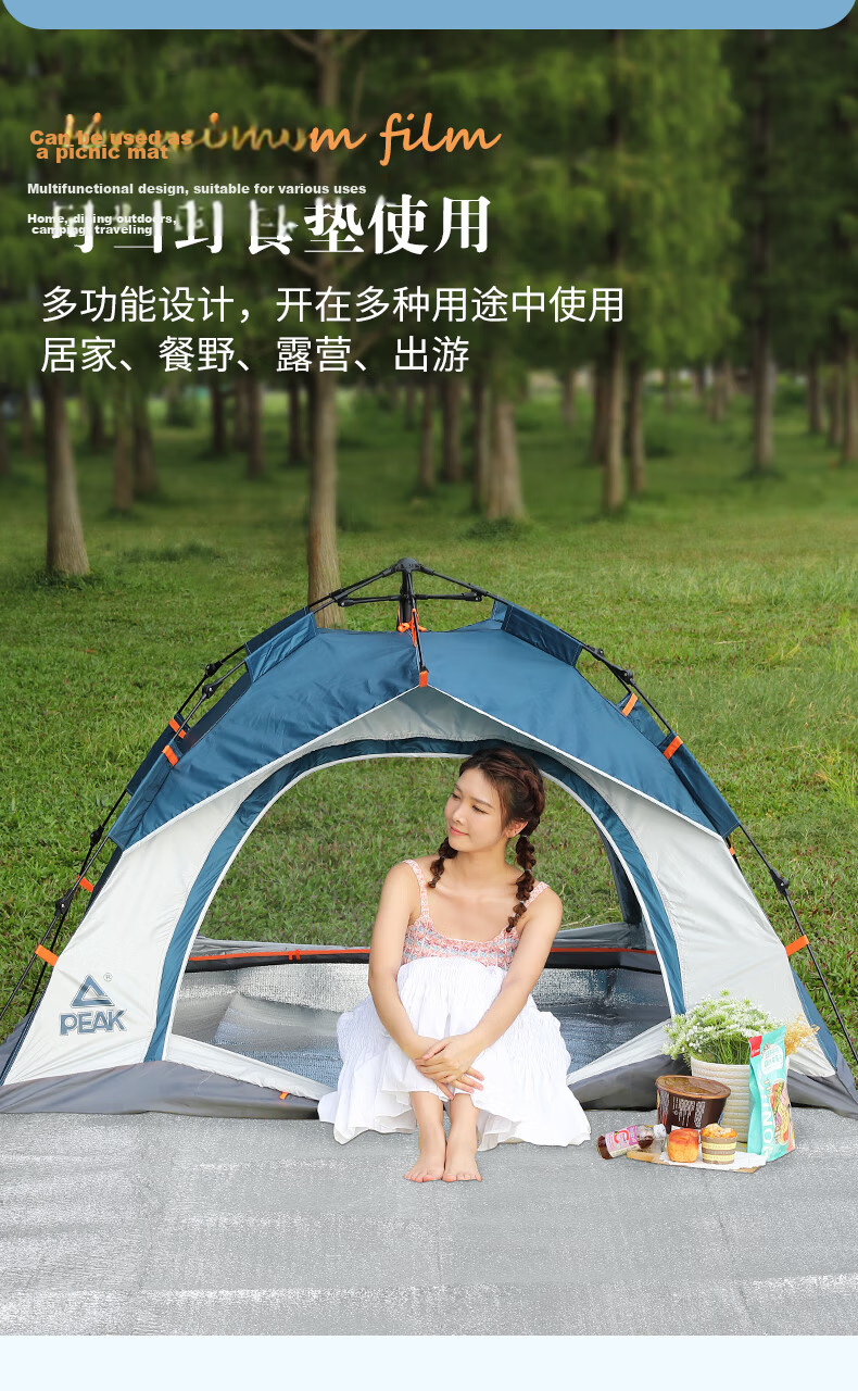 PEAK Moisture-Proof Mat Outdoor Camping Park Picnic Thickened Waterproof Double-Sided Aluminum Film Sleeping Pad 2m*2m 4