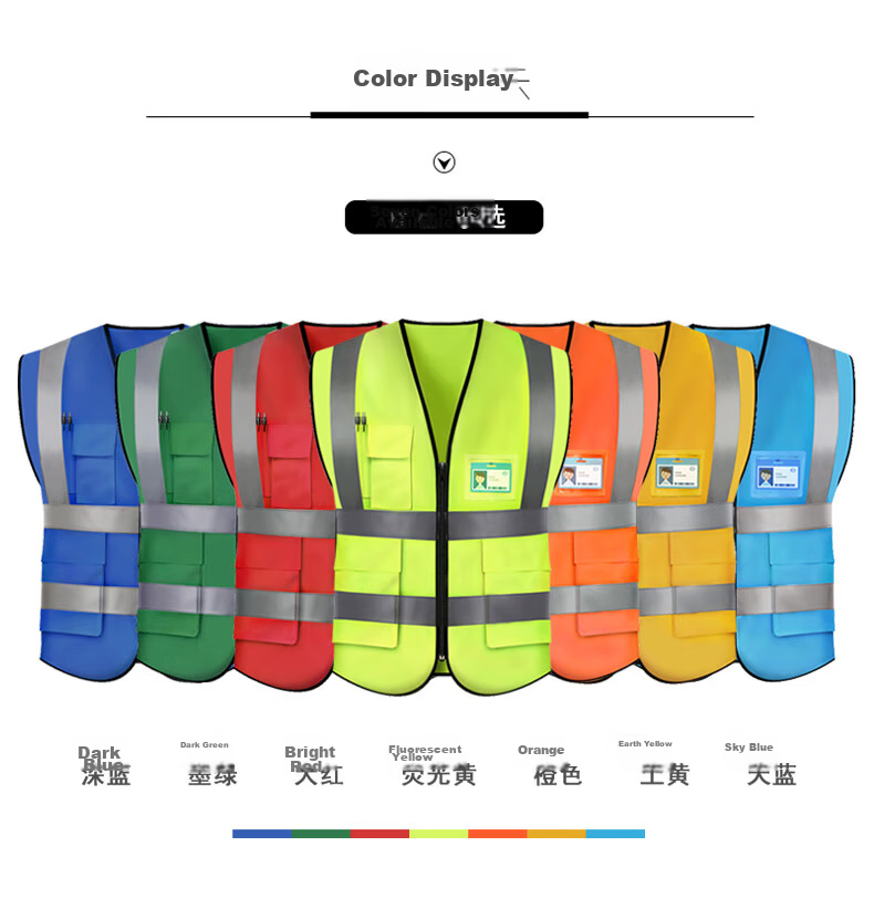 Zhuante Reflective Vest Multi-Pocket Customizable Logo Construction Worker Breathable Mesh Safety Jacket Fluorescent Yellow (No Print) [Jingcang Warehouse] 8