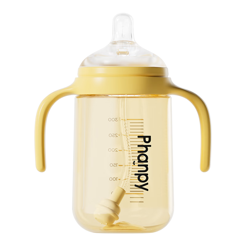 Xiaoyaxiang Weaning Baby Bottle for 6+ Months Infant PPSU Eccentric Anti-Colic Breast Milk Simulation Weaning Bottle with Gravity Ball Handle 300ml