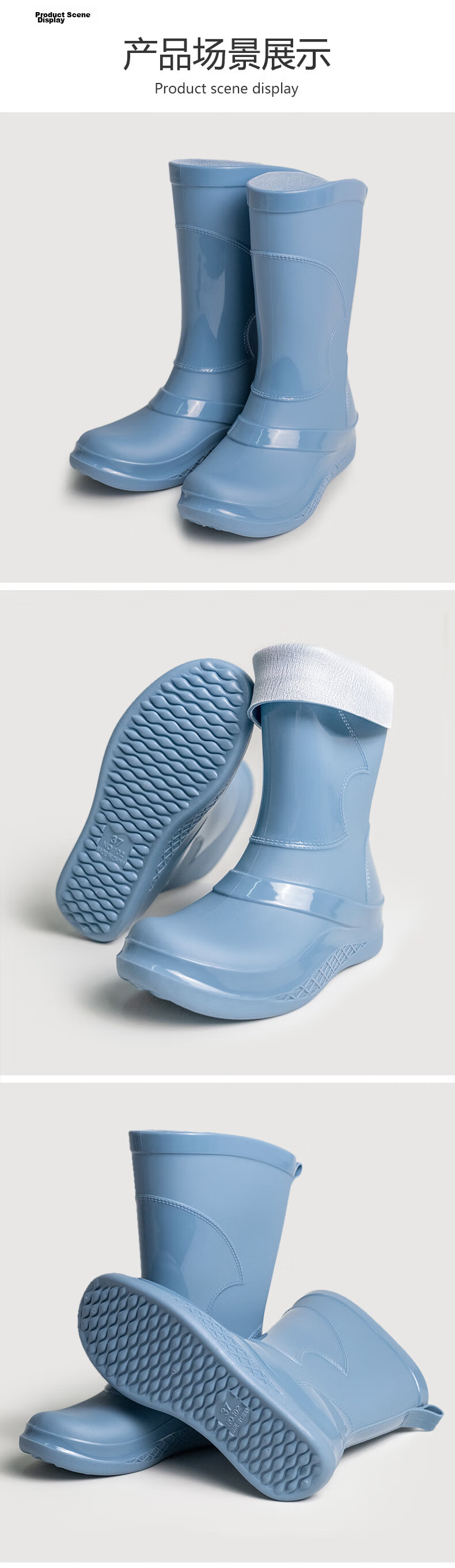 Pinzhide Women's Rain Boots Mid-Calf Non-Slip Waterproof Fashion Durable Soft Lightweight Rubber Work Shoes 102 Blue Mid-Calf [27cm] Size 37 6