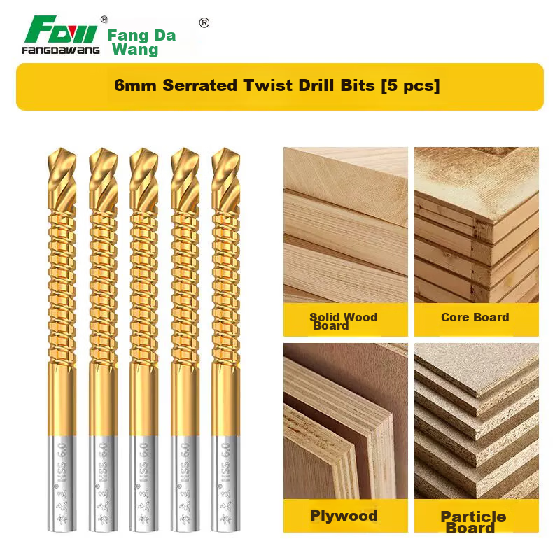 Fang Da Wang High-Speed Steel Saw Drill Combo Twist Woodworking Electric Drill Bit Metal Rotary Head Hole Punch Slotting Sawtooth Drill 6mm 5pcs
