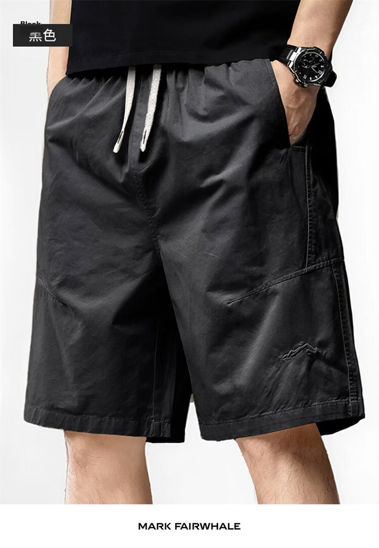 MARK FAIRWHALE Men's Summer High-End American Style Pure Cotton Casual Shorts Thin Five-Point Pants Black 3XL 15