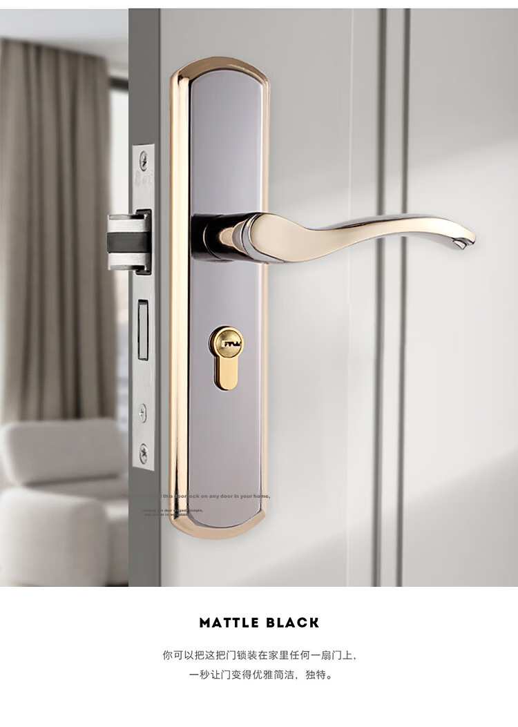 Auburn Indoor Bedroom Door Lock Handle Adjustable No-Drill Lock A18L Titanium Black Stainless Steel 3