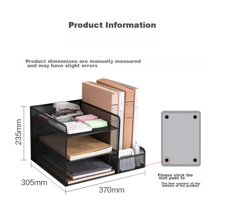 Deli Stackable Metal File Organizer, Document Tray, Bookend Rack, Multi-Layer Office Desk File Storage Box, File Basket, Storage Shelf, Four-Tier Black PB260 13