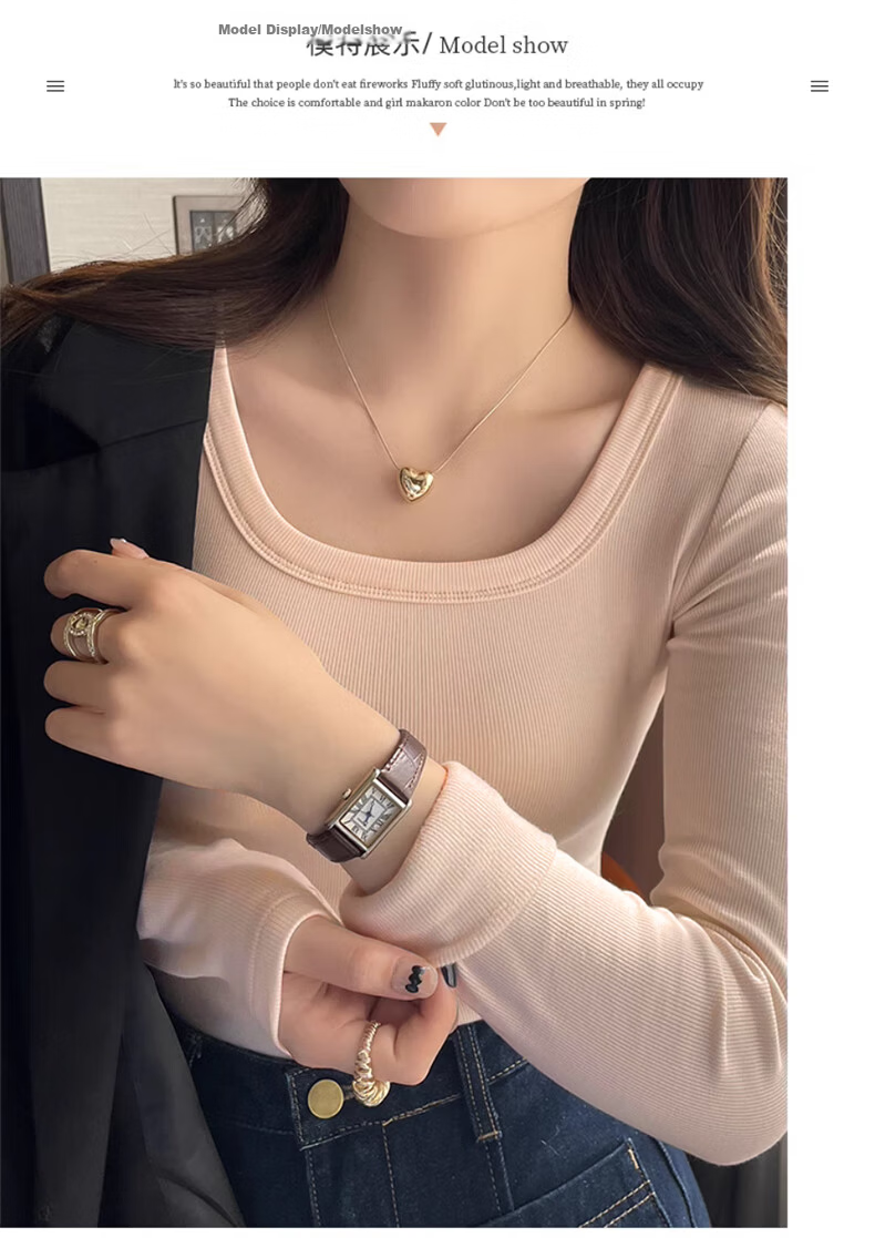 LangSha Women's Square Neck Base Layer Shirt Autumn Winter 2025 Thickened Fleece Ribbed Long Sleeve Slim Fit Antibacterial Mite-Resistant Inner Top 14