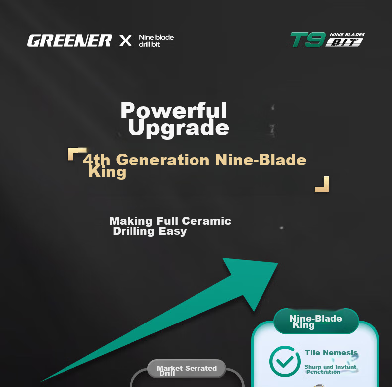 GREENER T9 Nine-Blade Tile Drilling Bit Eccentric Sawtooth Concrete Electric Drill Glass Marble 6mm*5 6