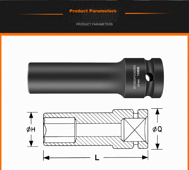 Aweibor 1/2 Inch Hexagon Pneumatic Extended Socket Large and Small Impact Heavy-Duty Air and Electric Socket 13mm 7