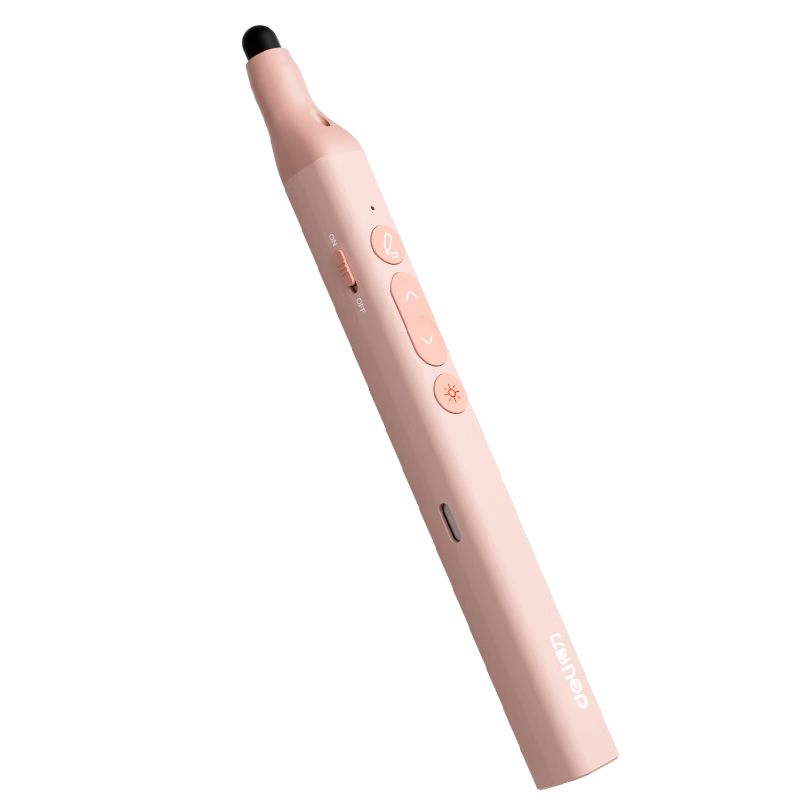 Deli Laser Presentation Pointer Teacher Retractable Teaching Rod Wireless Remote Presenter PPT Touch Pen Red Light Pink MA113 Compatible with Seewo Whiteboard