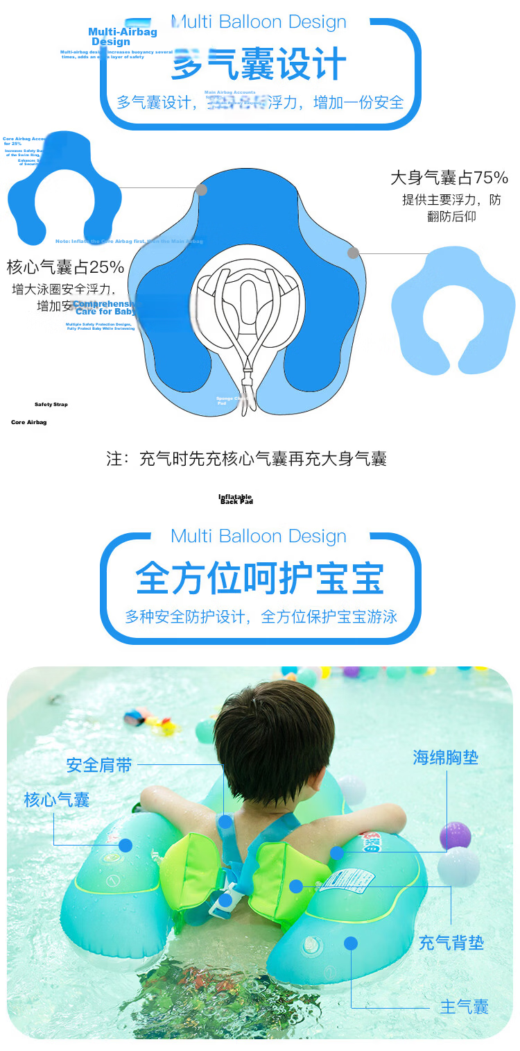 SwimmingBaby Baby Swimming Float Infant Anti-Slip Underarm Ring Newborn Inflatable Swim Seat Anti-Tip Ring 7