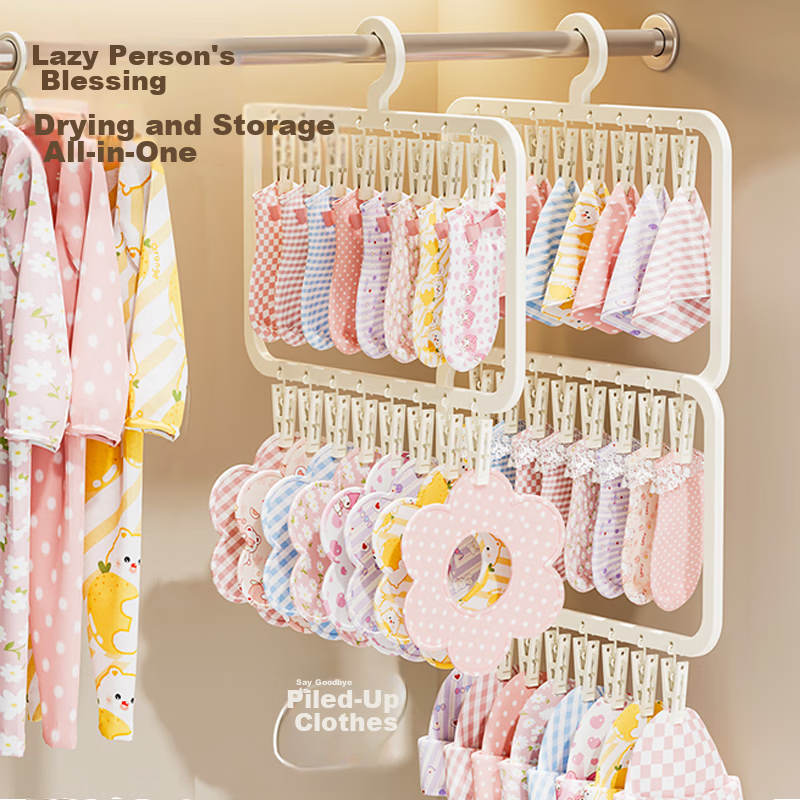 FAJIENUO Socks Drying Rack Household Non-Slip Lazy Underwear Clip 26 Clips Round Space-Saving Multi-Clip Hanger