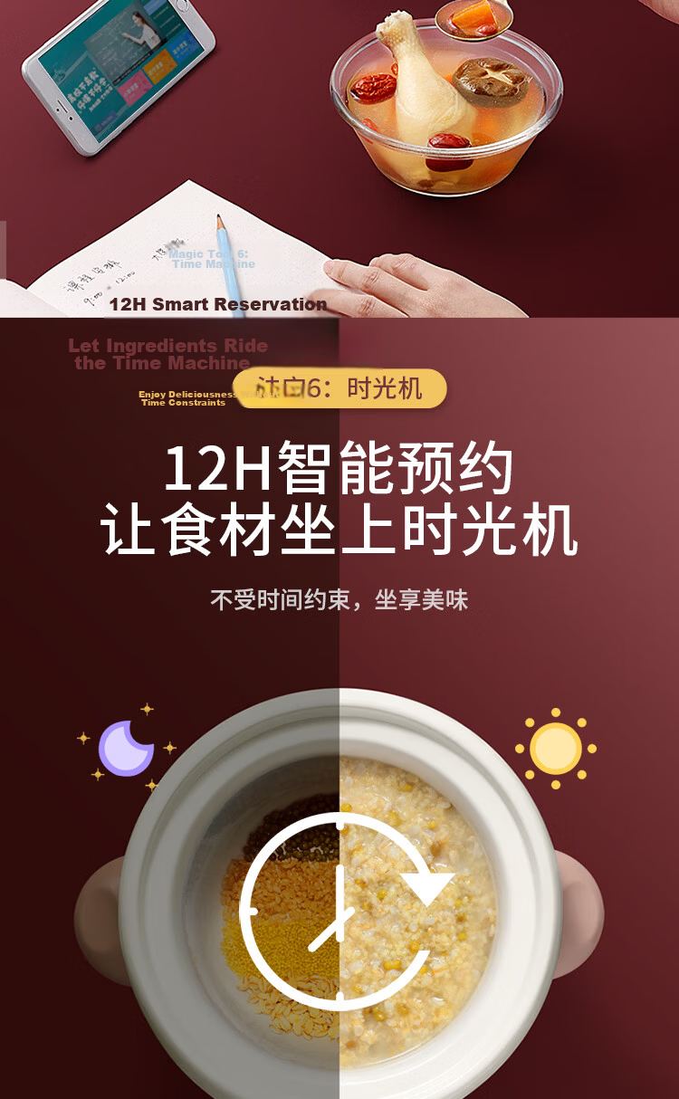 TONZE Electric Stew Pot Soup Cooker Baby Porridge Pot BB Stew Pot Health Care Household Smart Reservation Ceramic Inner Pot DGD15-15DD 1.5L 11
