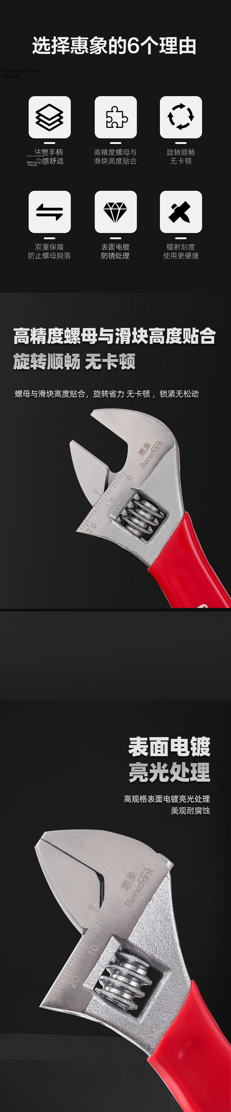 Huixiang Thickened Smooth Handle Large Opening Multifunction Adjustable Wrench 12 Inch Household Hardware Repair Tool J01020 Piece 2