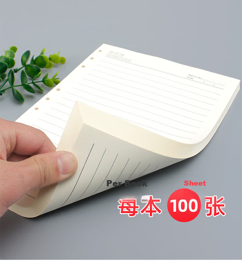Xuchen Stationery A5 Loose Leaf Paper 6-Hole 100gsm 80 Sheets/160 Pages Refill Notebook Inner Pages Lined Thickened Replacement Core Memo Book 1 Pack Customizable 5