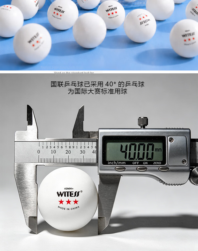 WITESS Table Tennis Training and Competition Balls 60-Pack Bucket 40+ 3-Star ABS White 14