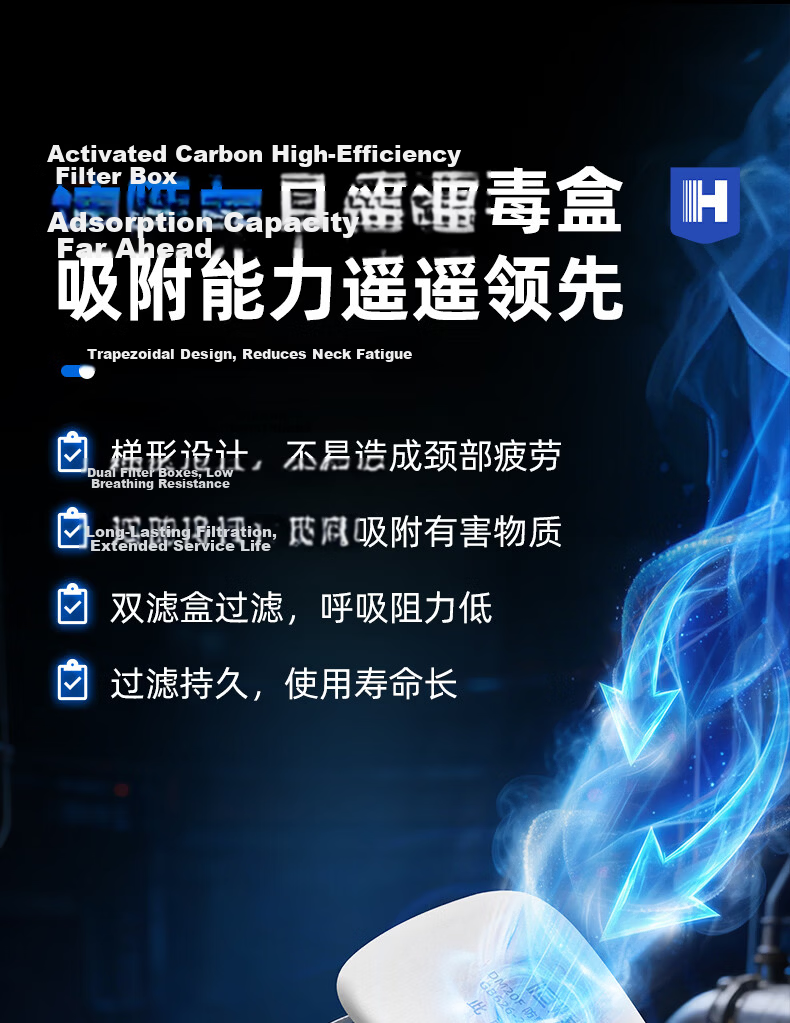 Henghui Gas Mask Respirator with Activated Carbon Filter for Organic Gases Industrial Chemical Grinding Renovation Spray Protective Face Mask Gas Mask Filter Cotton 9