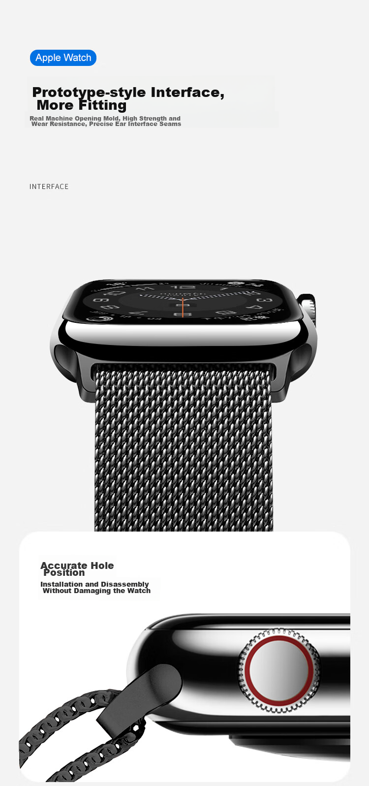 MSSM Compatible Apple Watch Band, Milanese Loop for IWatch Ultra 4/S12/11/10/9/Se3/2, Metal Magnetic Clasp, Black, 38-42 9