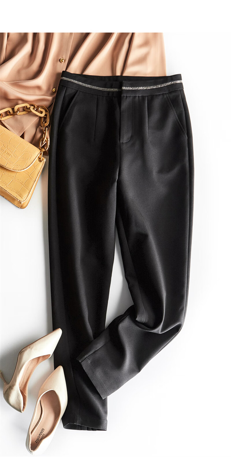 Dme Cropped Pants for Spring And Autumn, New Straight-Leg Suit Pants with Fake Pockets, Casual Trousers for Women, Khaki, S 66