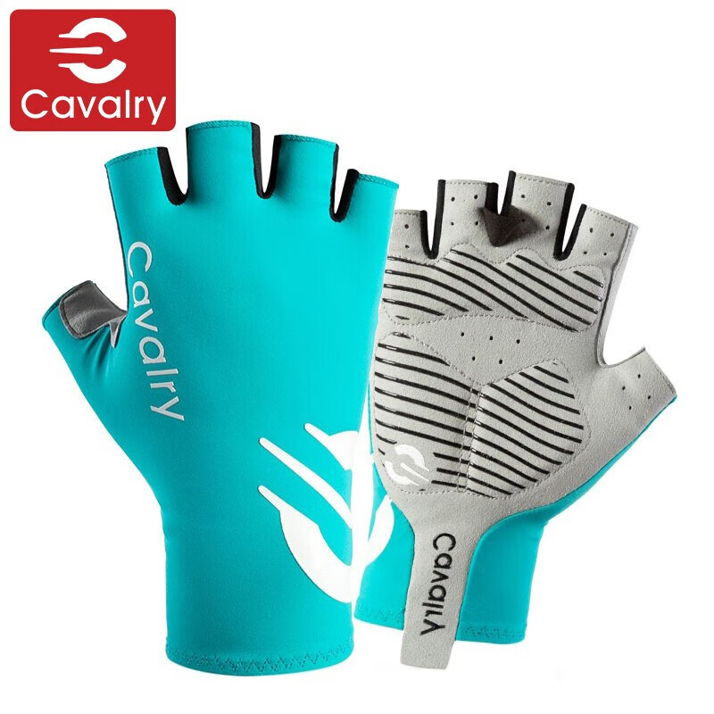 CAVALRY Bicycle Gloves, Half-Finger Mountain And Road Bike Gloves, Men And Women Spring Summer Sports Fitness Cycling Gloves, Sky Blue M