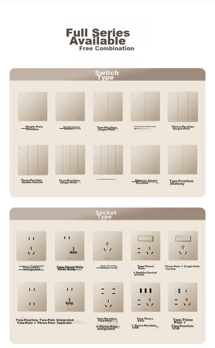 BULL G12 Series Triple Single-Control Switch Cream Style Large Panel Switch G12K311 Starry Gold 23