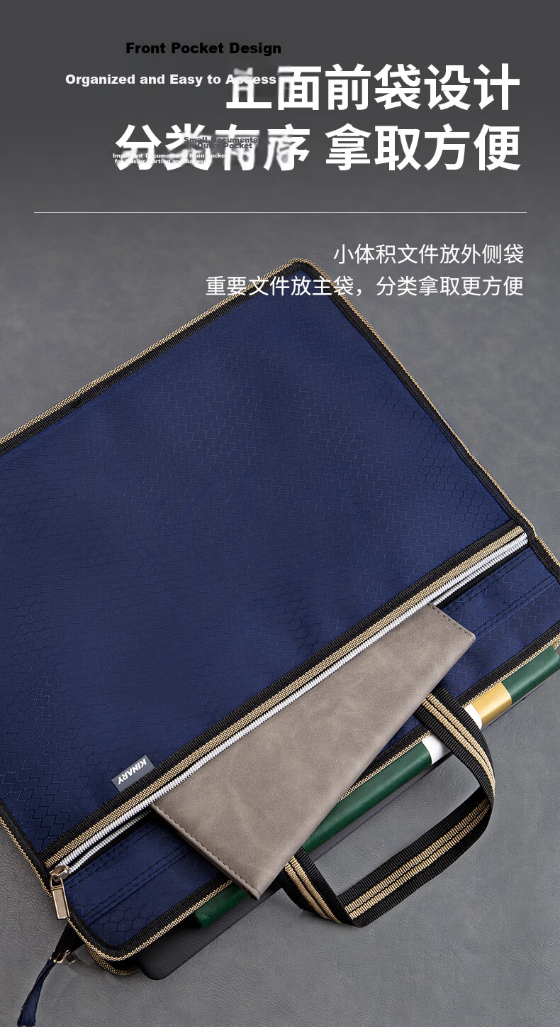 Jindeli Waterproof Oxford Cloth Business Office Briefcase, Thickened Conference Multifunctional Professional Document Bag for Men And Women, Handheld File Bag, Portable Deep Blue DC1916 5