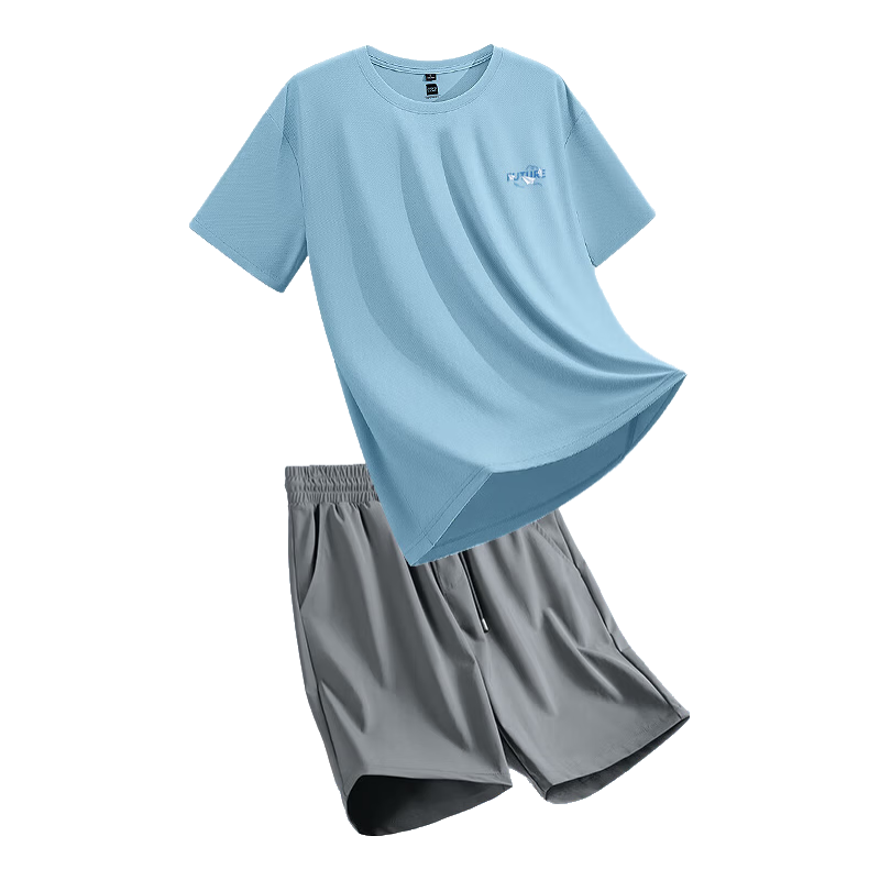 Jeanswest Men's Summer Breathable Quick-Dry Ice Silk Sun Protection Two-Piece T-Shirt and Shorts Japanese Style Simple Sportswear Set