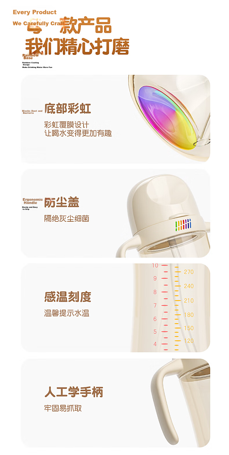 BEIYINAI Direct Drinking Straw Baby Bottle for 1-6 Years Old, Anti-Fall and Leak-Proof, 330ML Learning Cup for Drinking Milk and Water 13