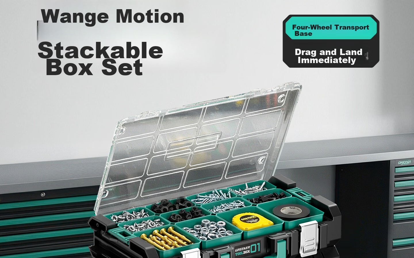 GREENER Stackable Large Capacity Modular Stacking Hardware Toolbox Multifunctional Industrial Grade Set Trolley Case No.3 4
