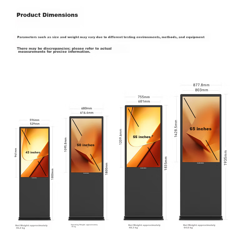 Hushida Advertising Machine Electronic Menu Digital Signage Advertising Screen 65-Inch Floor-Standing Display Electronic Water Sign HD LCD Promotional Screen Network Version LS-65 9