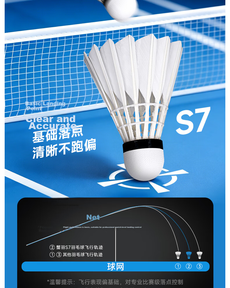 Crab Feather S Series Suishuo Collaboration S7 High Durability Waterfowl Single-Sided 77 Speed Professional Training Stable Windproof Badminton Shuttlecock 5