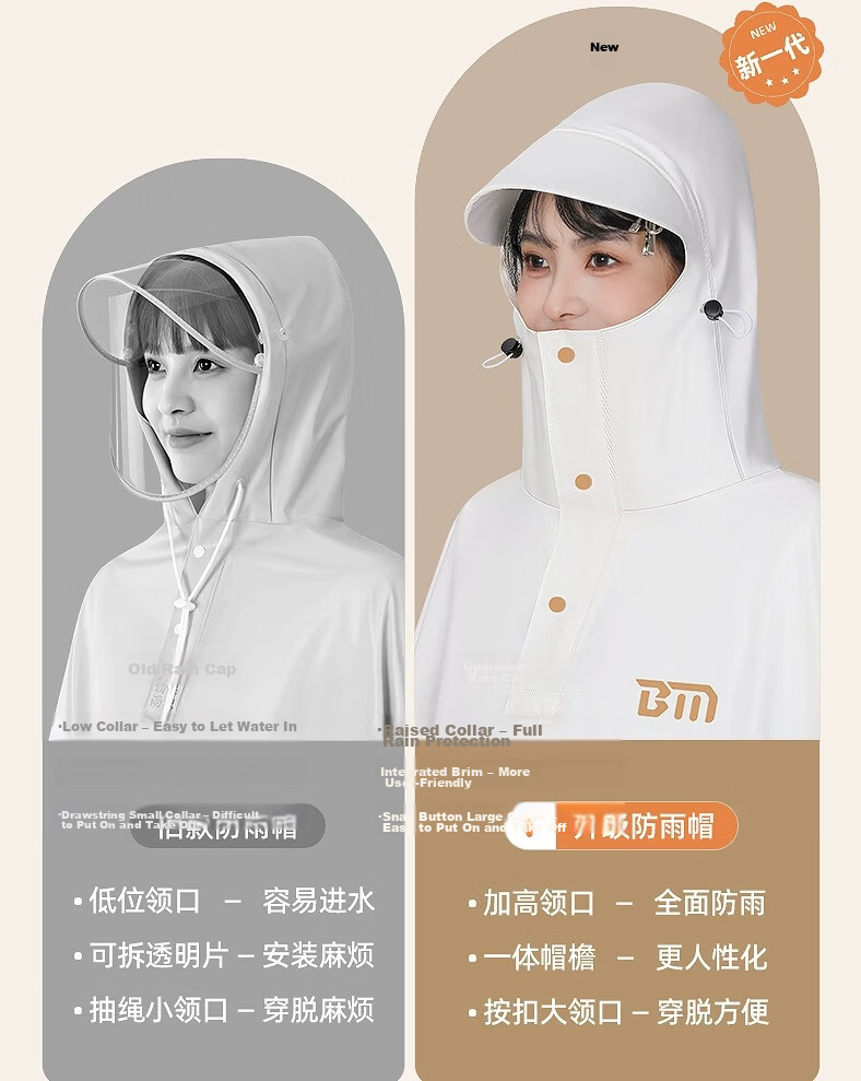 Beimei Electric Scooter Raincoat for Women, Adult Long Full-Body Heavy-Duty Waterproof Poncho for Outdoor Riding 10