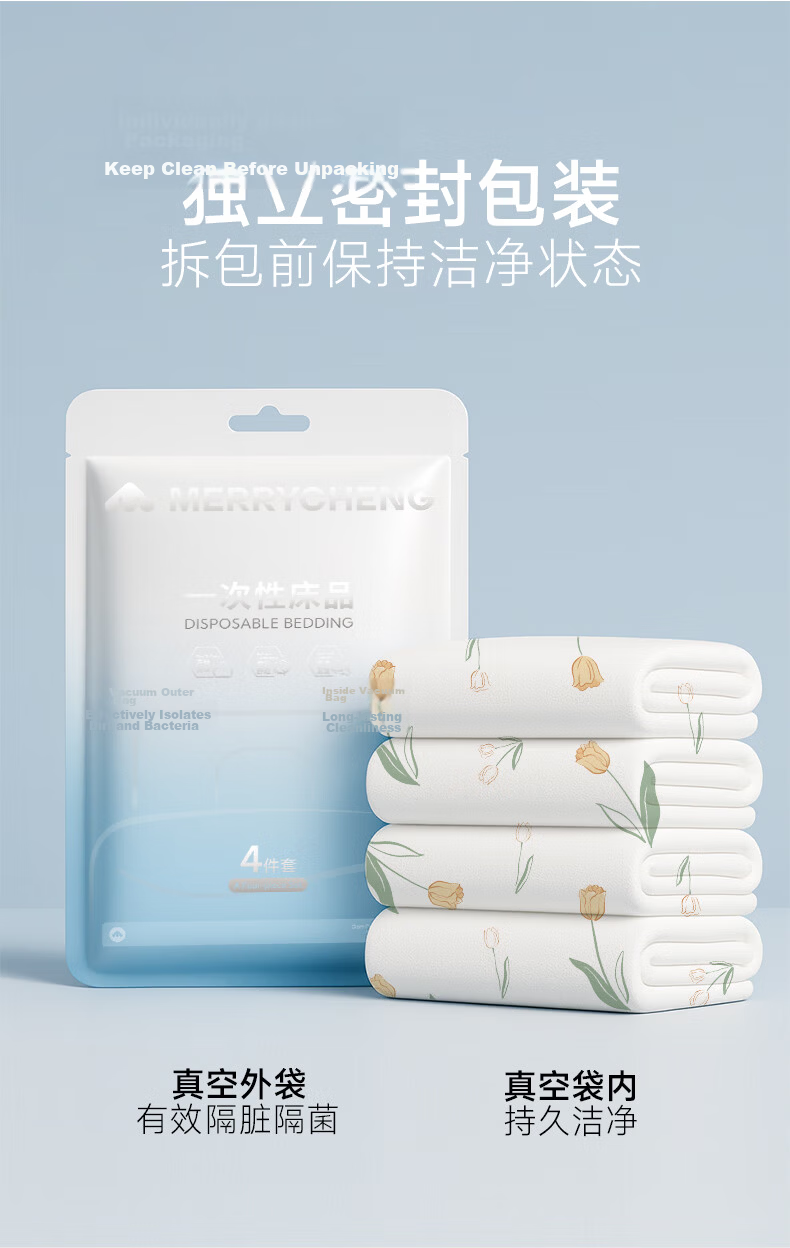 Meilicheng Train Sleeper Disposable 3-Piece Set Duvet Cover Bed Sheet Pillowcase Thickened Portable for Soft and Hard Sleeper 15