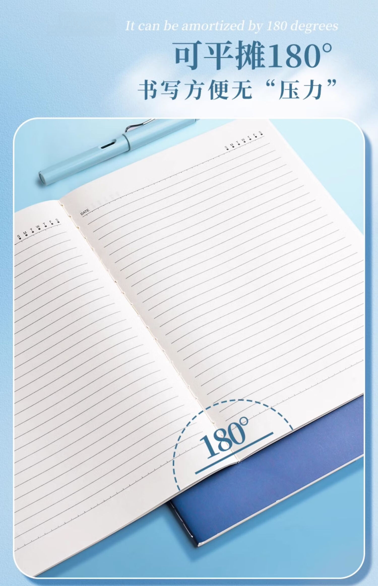 Shuxing A5 Notebook 40 Sheets Simple Softcover Study Journal for Graduate, Middle and High School Students, Sewn Binding Exercise Book, Lined Thick Notebook, Set of 5 "Passing Years" 12