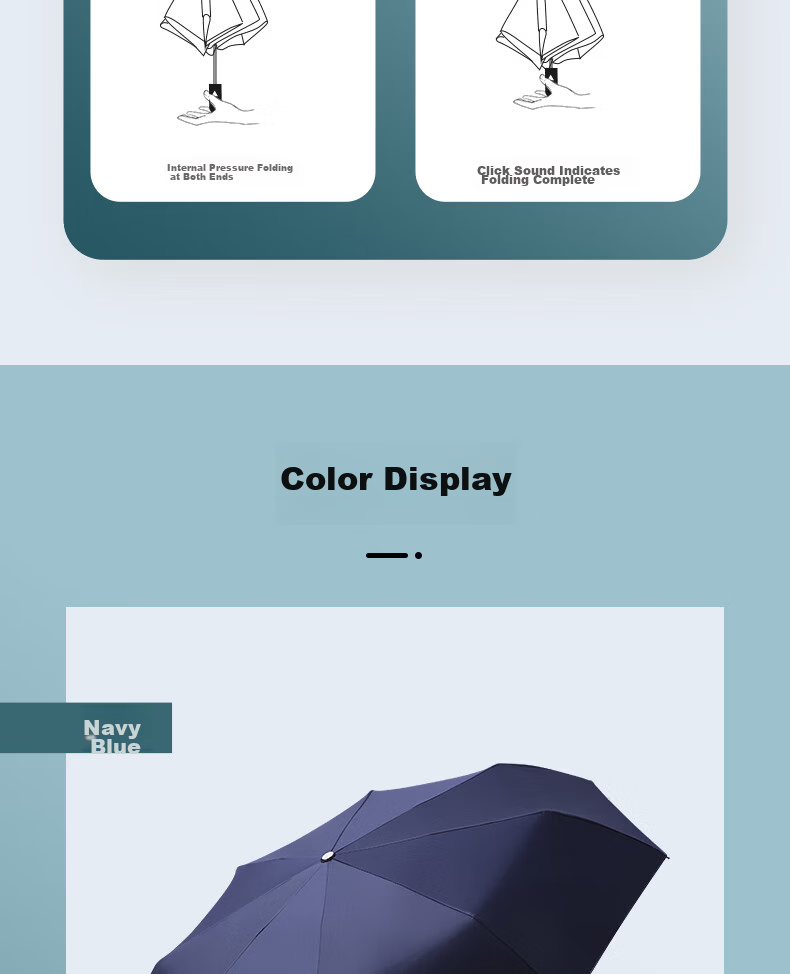 Paradise Umbrella Fully Automatic 3-Fold Sun and Rain Umbrella, 8-Rib Reinforced Black Coating, One-Button Open and Close, Quick Dry, Simple Design, Dark Blue 9