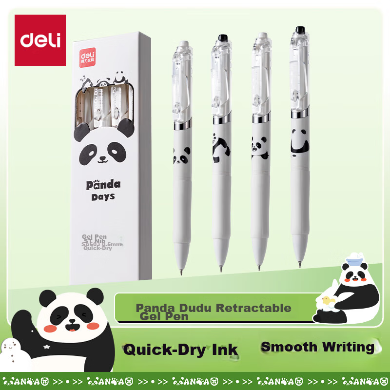 Deli Gourd Push Retractable Gel Pen 0.5mm ST Tip Quick-Dry Student Exam Pen Black 10pcs/Box SA708
