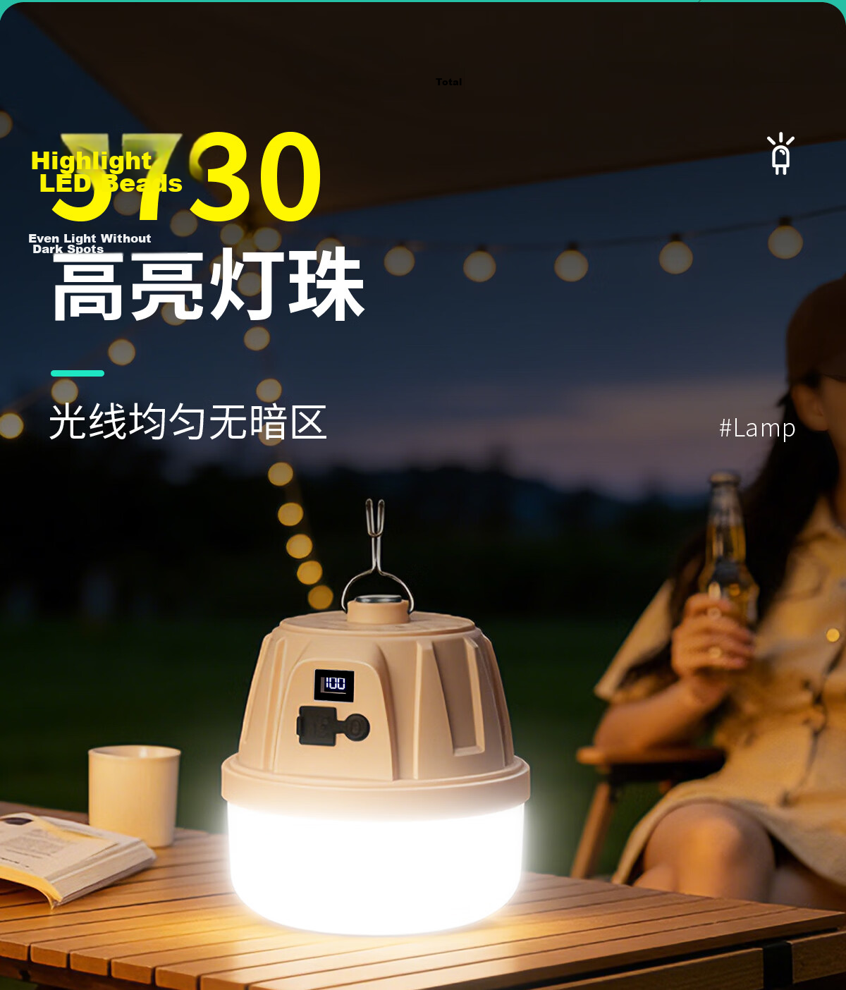 MAX LOAD Rechargeable Outdoor Super Bright LED Tent Hanging Light Night Market Camping Household Bulb Lamp 8