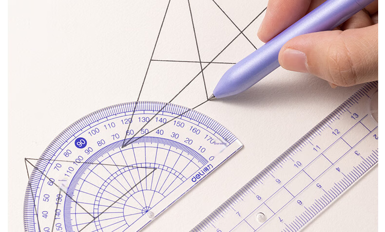 Deli Three-In Ruler Set, 4-Piece Drawing And Drafting Kit, for Postgraduate Entrance Exam, College Entrance Exam, Blessing Gift, High School Graduation Exam, Straight Ruler, Triangle Ruler, Protractor 5