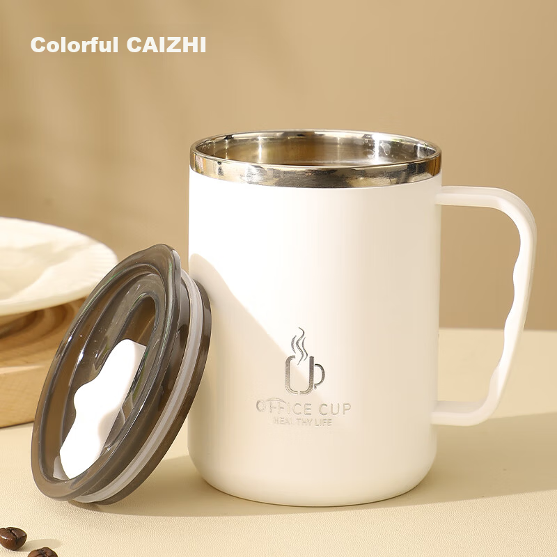 CAIZHI 304 Stainless Steel Large Capacity Coffee Mug with Lid Office Travel Cup White CZ6649