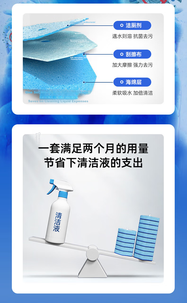 BAOJIAJIE Disposable Toilet Brush Set, Wall-Mounted, Throw-Away Design, Long Handle Bathroom Cleaning Brush with 32 Brush Heads 7