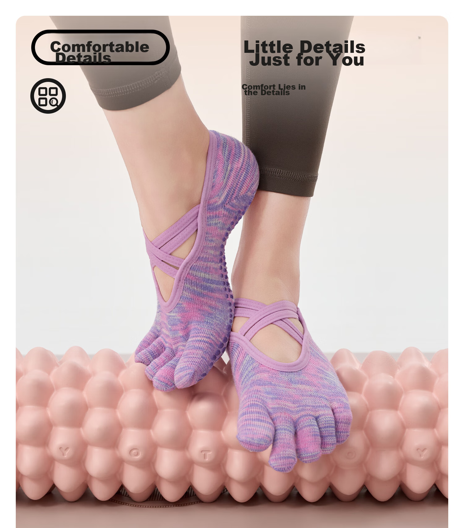 Yottoy Gradient Dyed Non-Slip Yoga Socks for Women Pilates Five-Toe Shoes Summer Indoor Sports Fitness Short Toe Socks Purple 16