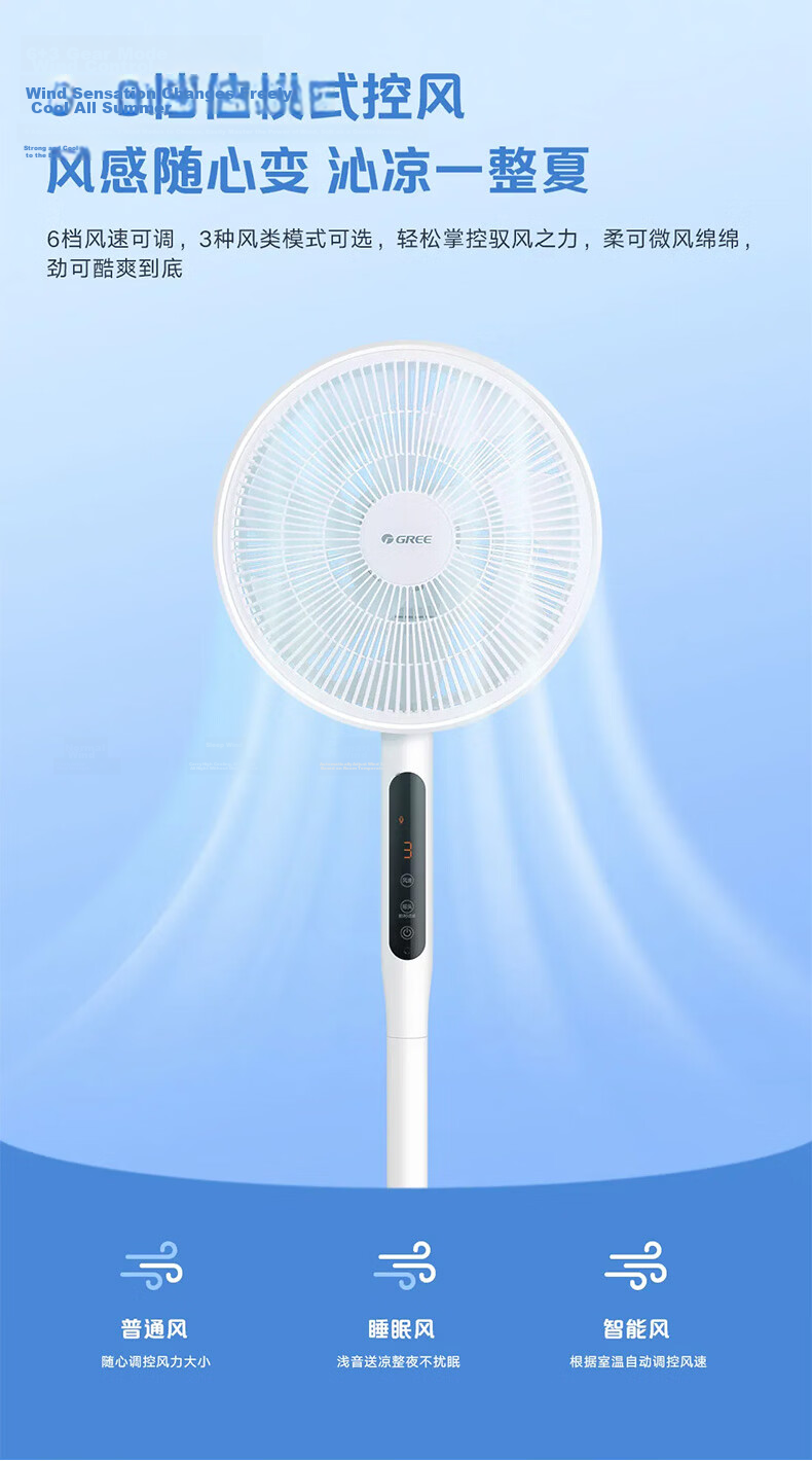 GREE Smart Voice Control Home Electric Fan Double-Layer 12-Blade Inverter Oscillating Fan Grade 1 Energy Efficiency Antibacterial Soft Breeze Standing Remote Control Low Noise Floor Fan 13