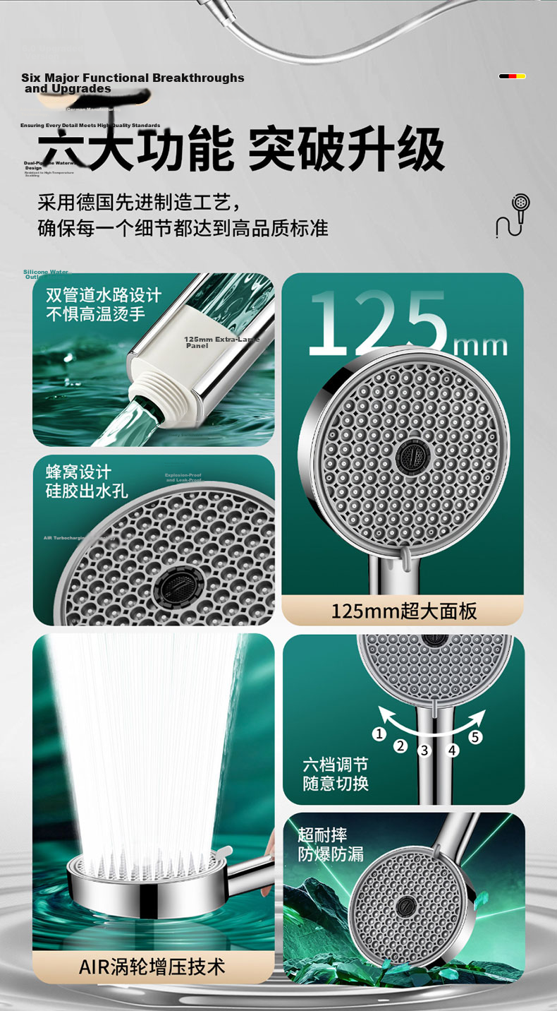 HOMK Seiko Shower Set High-Pressure Handheld Shower Head with Hose 3